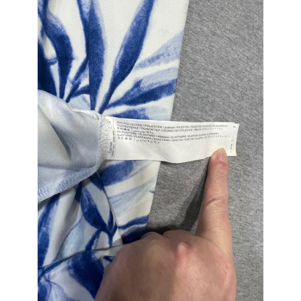 Women Mango Basics Dress XL White Blue Leaf Print - Picture 3 of 6